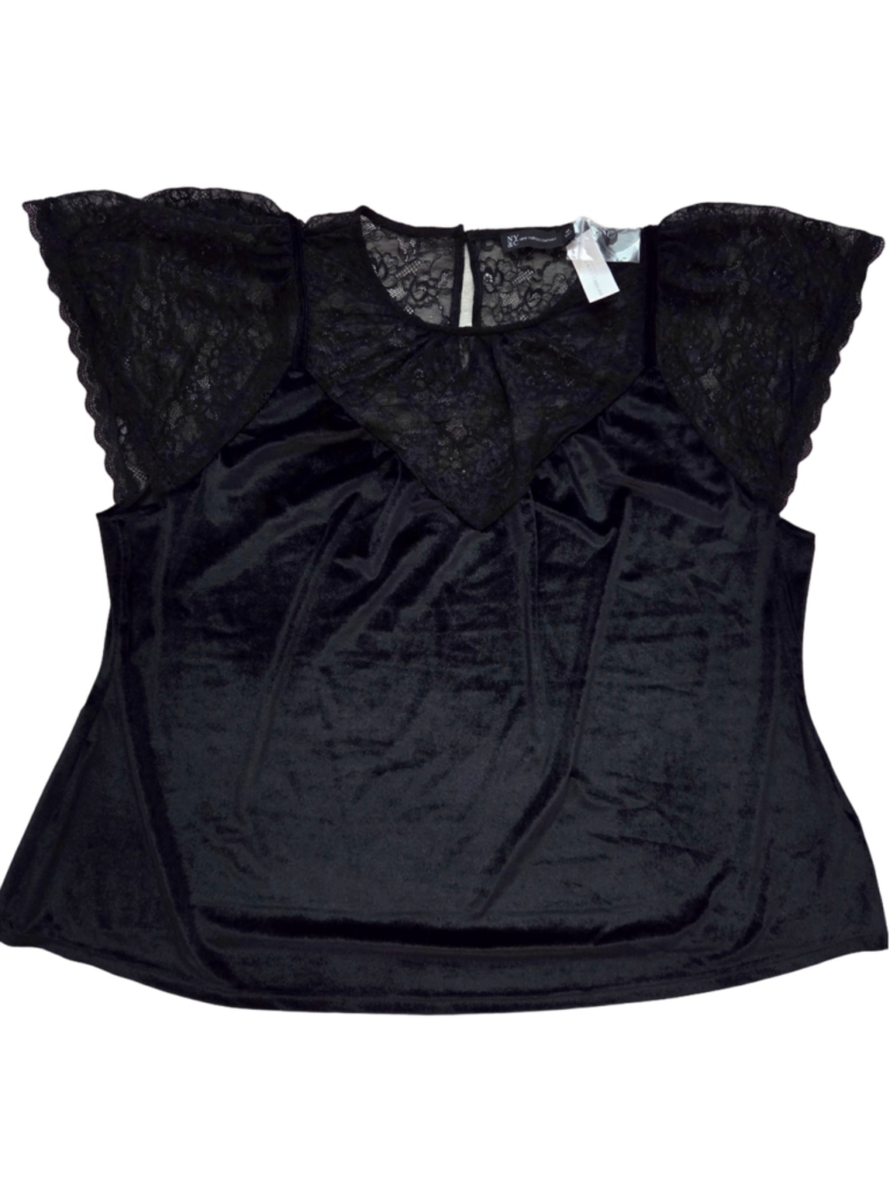 New with tags. Women's New York & Company Black Lace Velvet Blouse Size 4X
